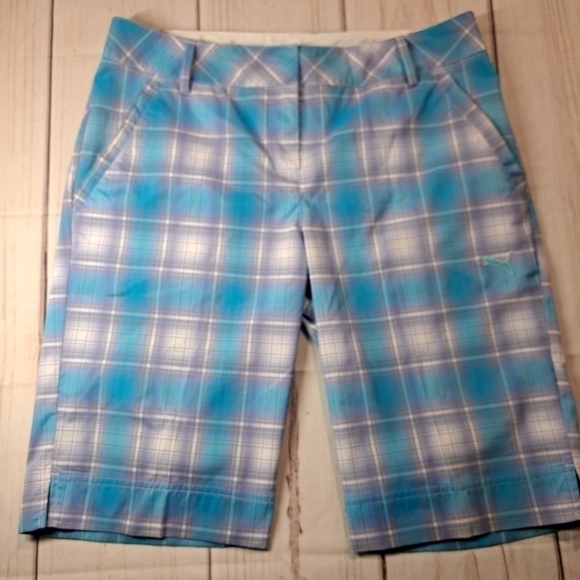 Puma Pants - 3 FOR 12 SALE Puma Golf Shorts 8 Blue Purple White Plaid Dry Cell Stretch Chino